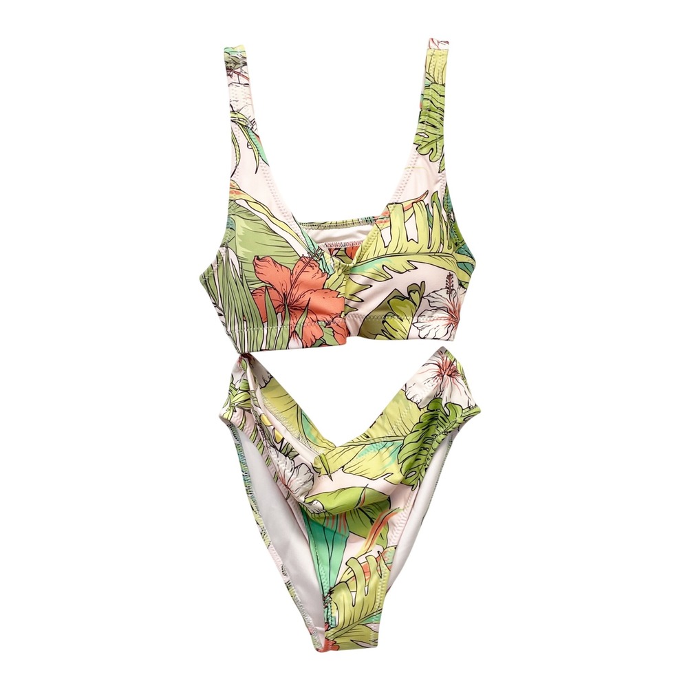 Berry Jane Women's Vintage Tropical Floral High Cut Bikini Set Size Large